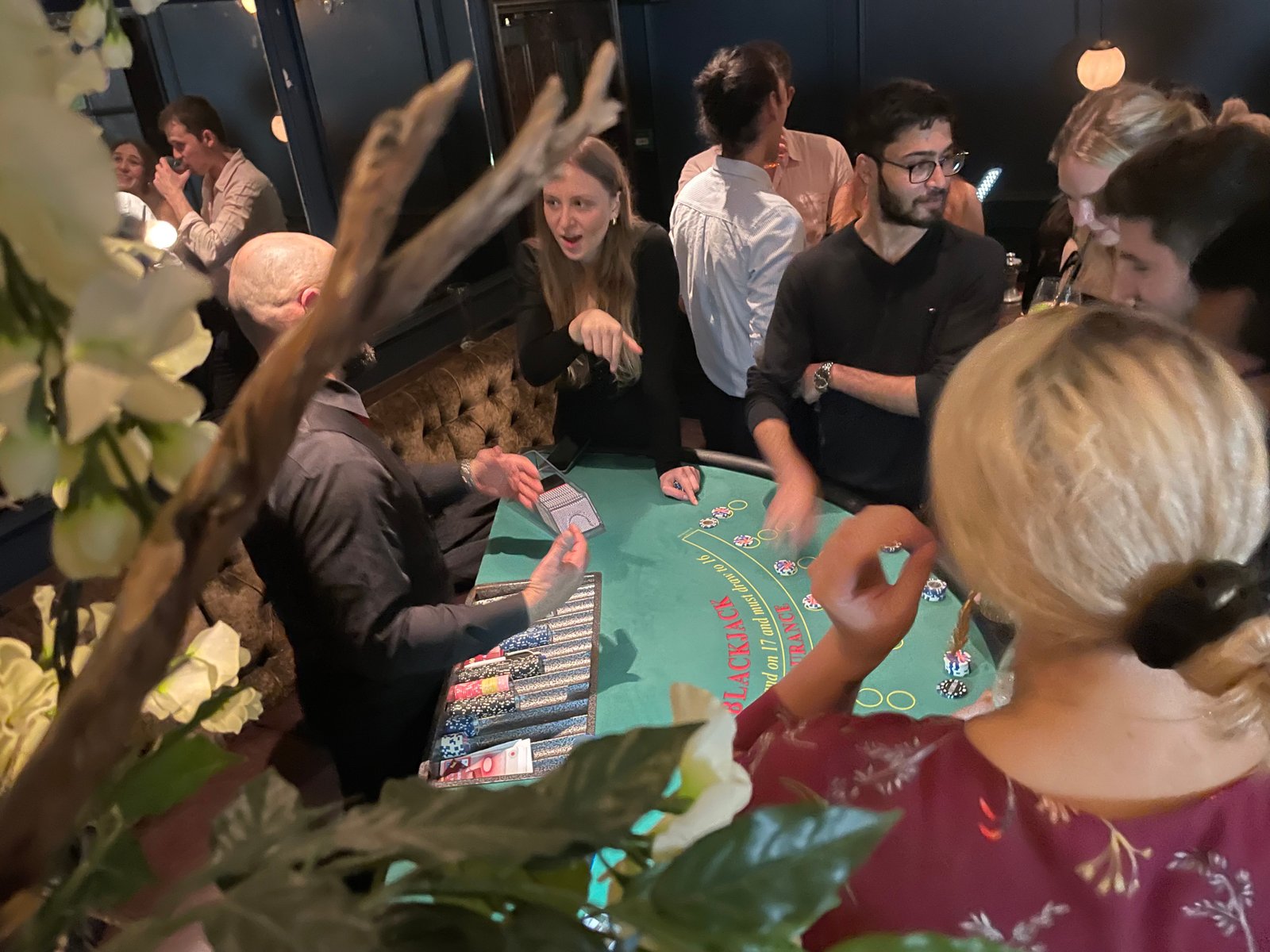 Blackjack table hire in Bristol with croupier and players