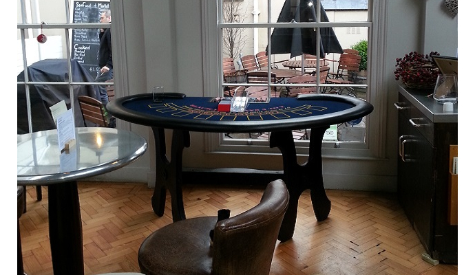 blue layout blackjack table for hire