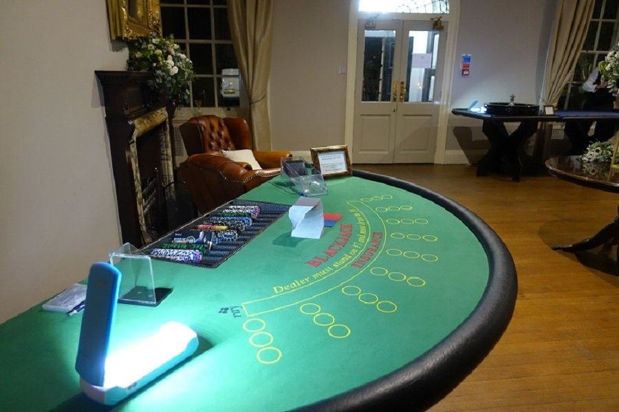 Fun casino blackjack table at a wedding reception